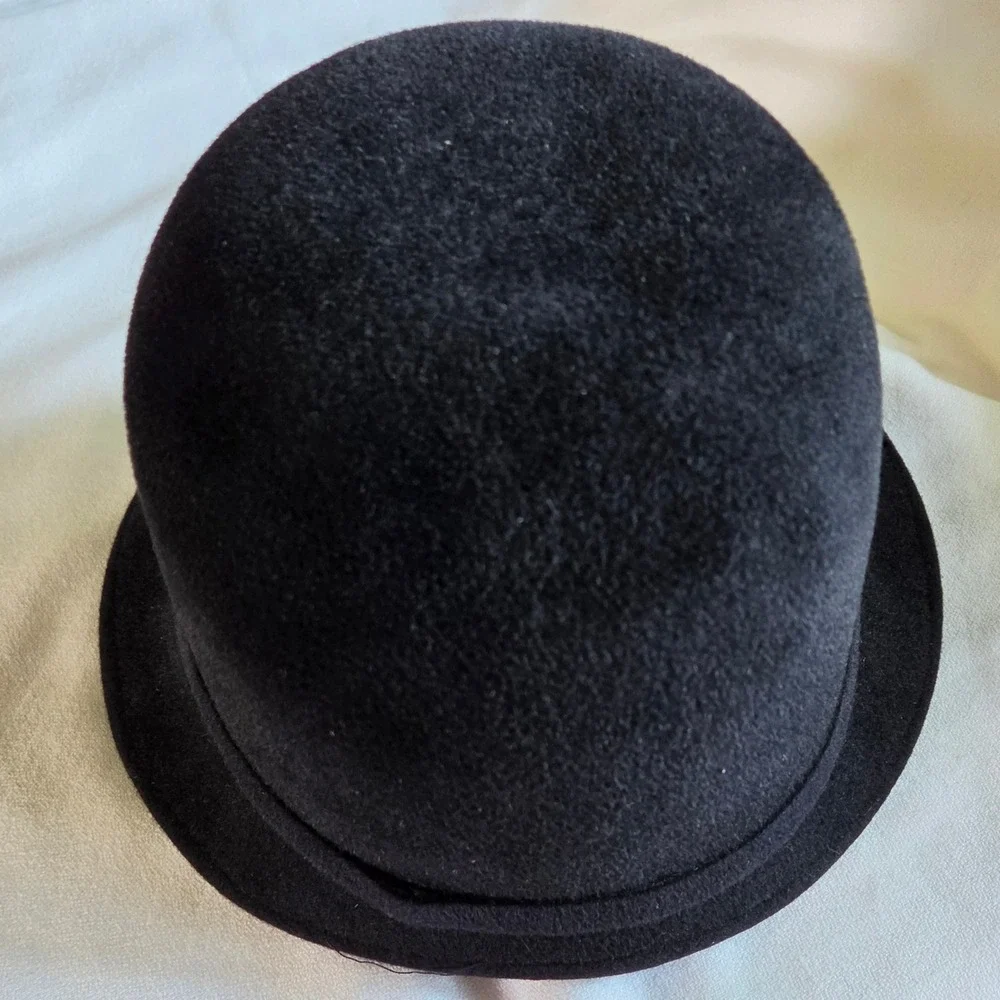 Eric Javits Cloche Hat Women Sz 7 1/8 Black Excellent Wool Felt Bow Packable USA - Picture 4 of 8
